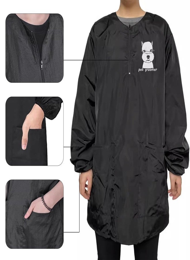 EHERDM Waterproof Pet Grooming Smock with Zipper Long Sleeves Pet Grooming Work Clothes with Two Pockets Dog Cosmetologist Uniforms Smocks for Women Men Poodle L - Image 4